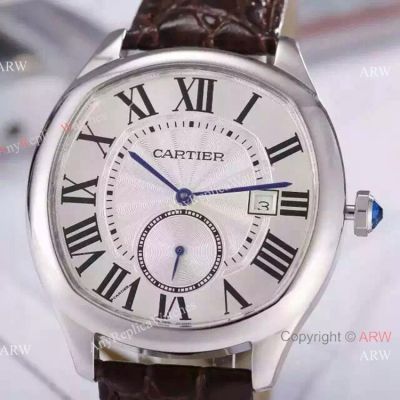 Fake Cartier Drive De Watch Stainless Steel White Roman Dial